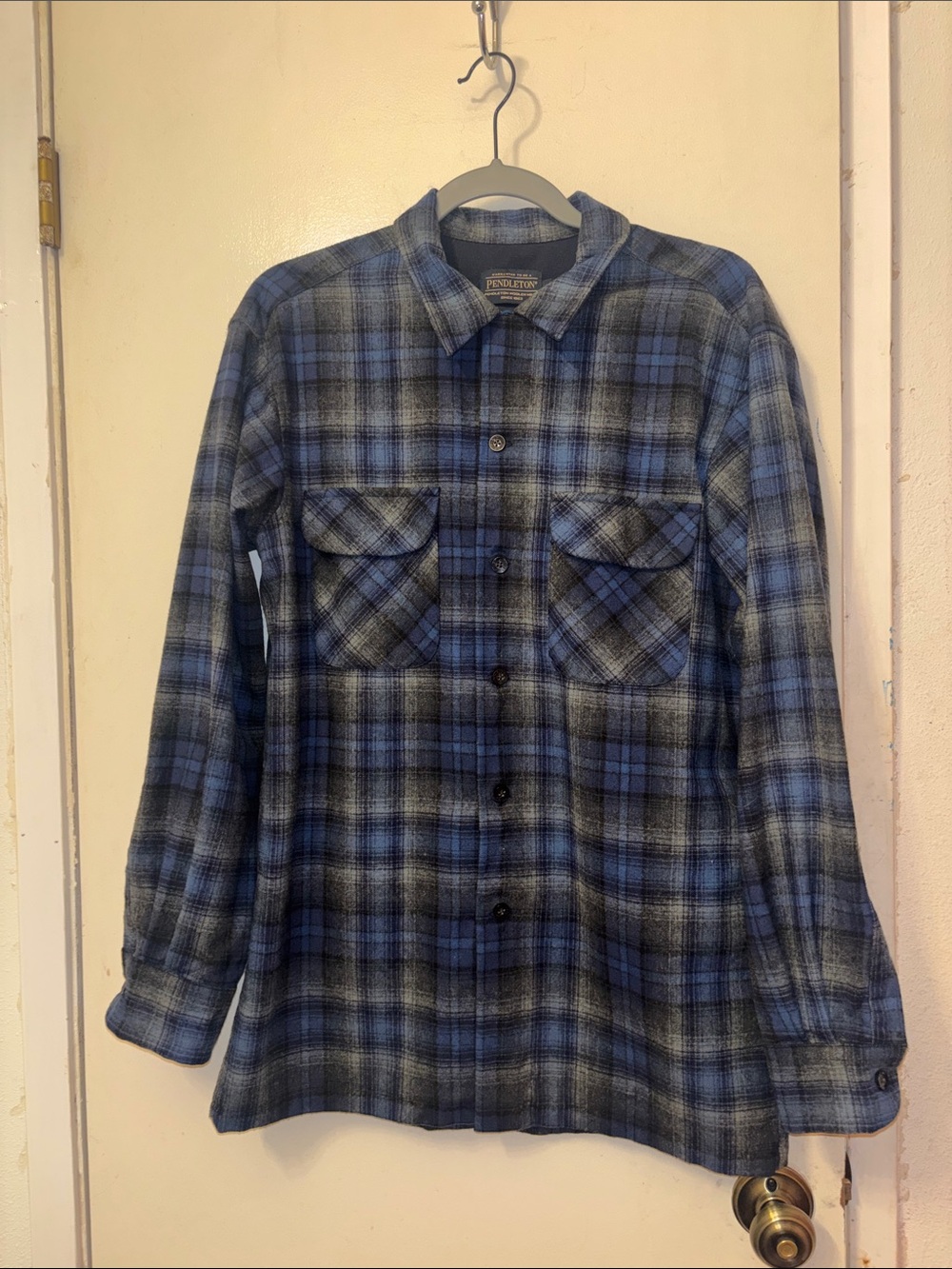 Pendleton Blue and Gray Plaid Wool Shirt Jacket